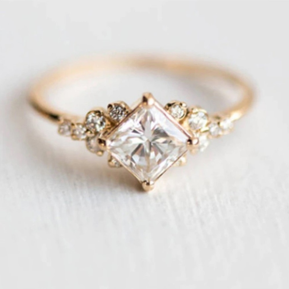 Geometric Cubic Zirconia Ring Princess Cut